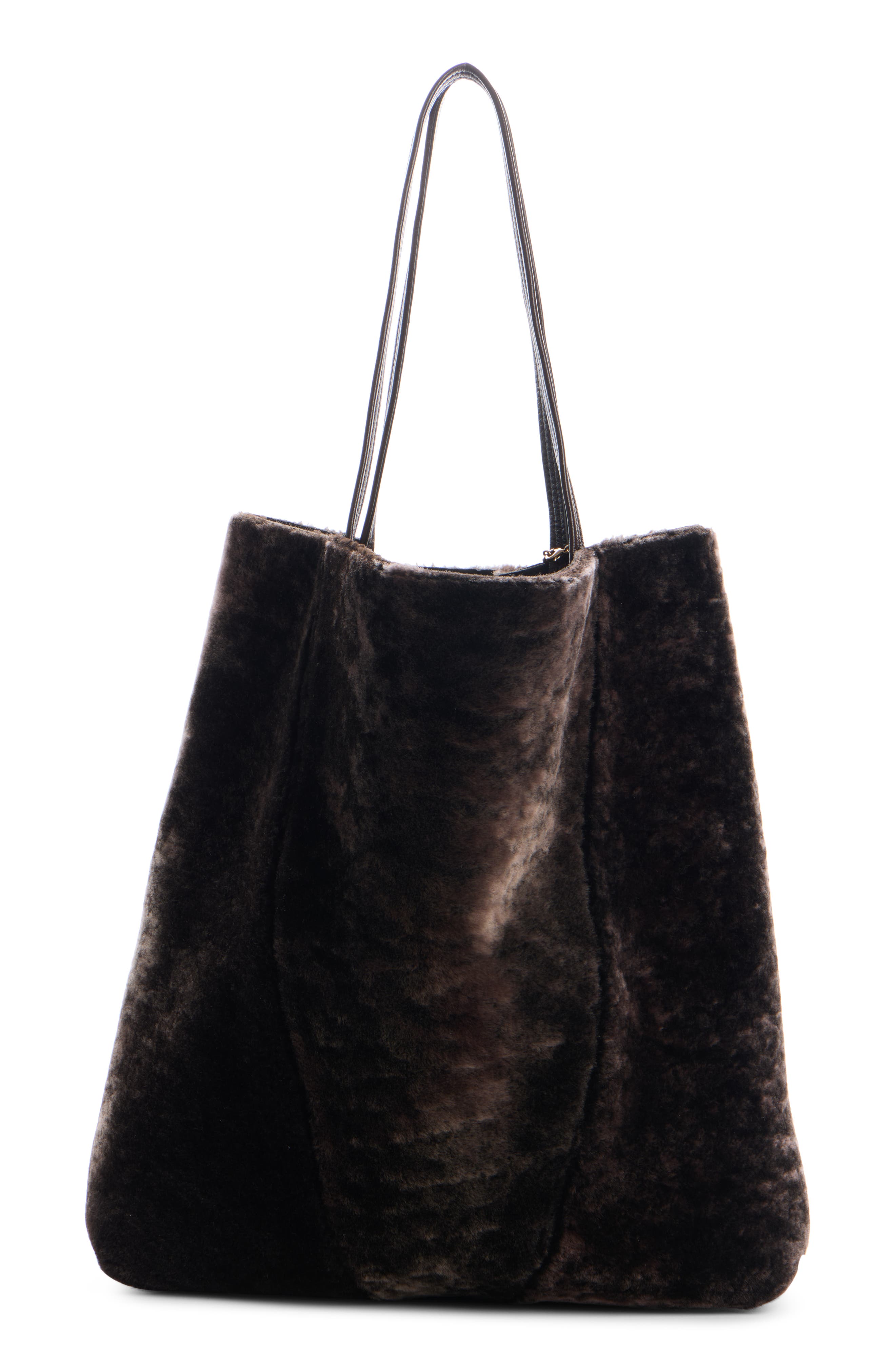 Chloé Large Spin Genuine Shearling Tote, Alternate, color, Kohl Brown