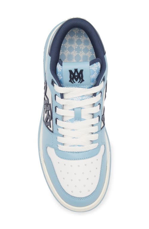 Amiri Light Blue Low Top Sneakers With Contrasting Logo Lettering In Cotton Man In Ocean Sky