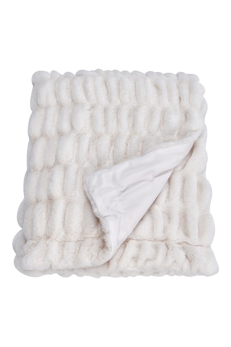 Faux Fur Reversible Throw Blanket, Main, color, WHITE
