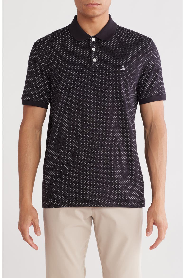 Ditsy Diamond Cotton Jersey Polo, Main, color, TRUE BLACK