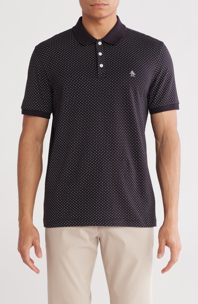 Original Penguin Ditsy Diamond Cotton Jersey Polo, Main, color, True Black