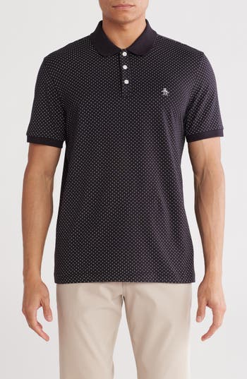 Original Penguin Ditsy Diamond Cotton Jersey Polo In True Black