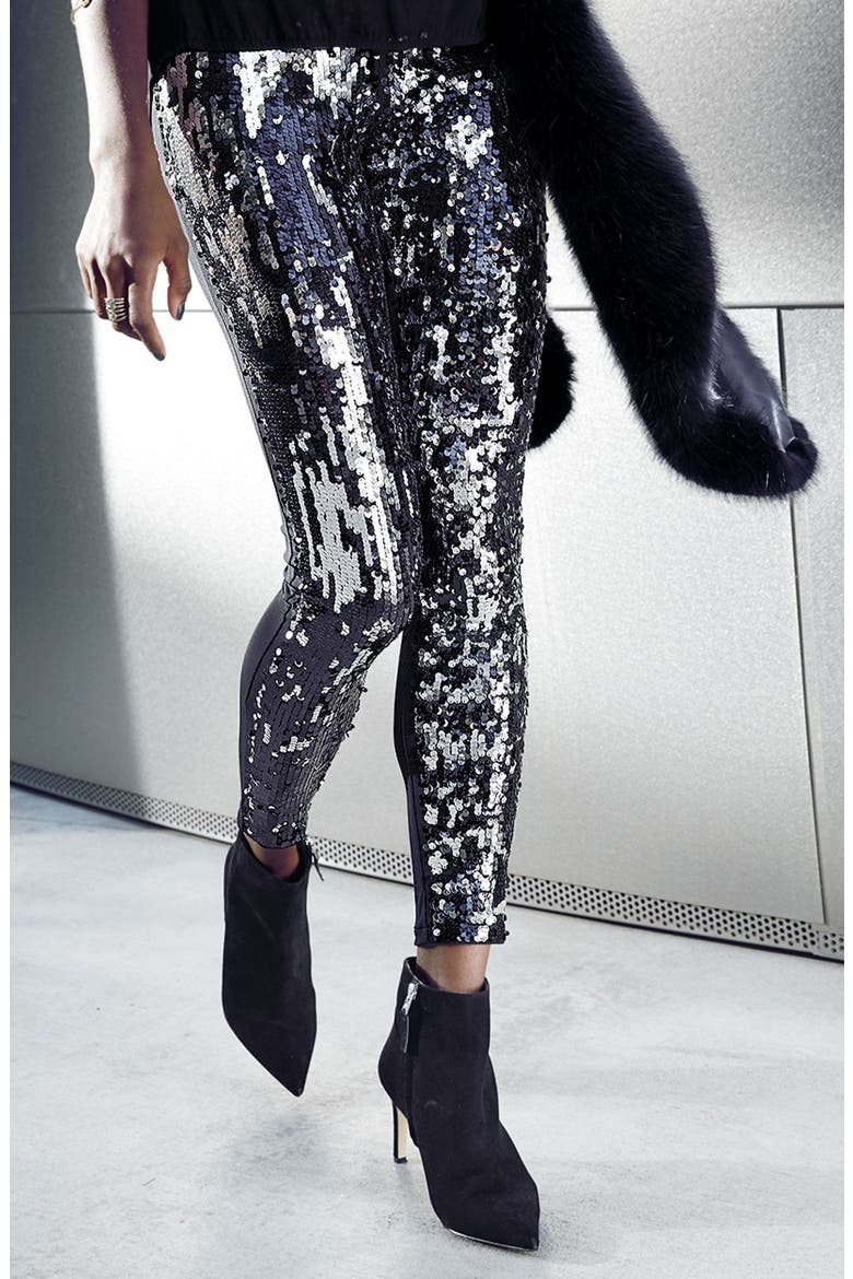 Sequin Front Leggings, Alternate, color, BLACK/SILVER