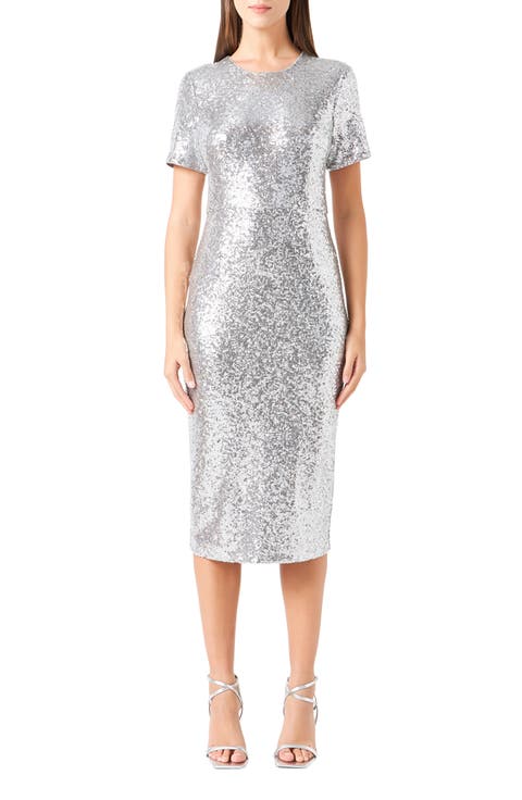 Sequin Short Sleeve Midi Sheath Dress