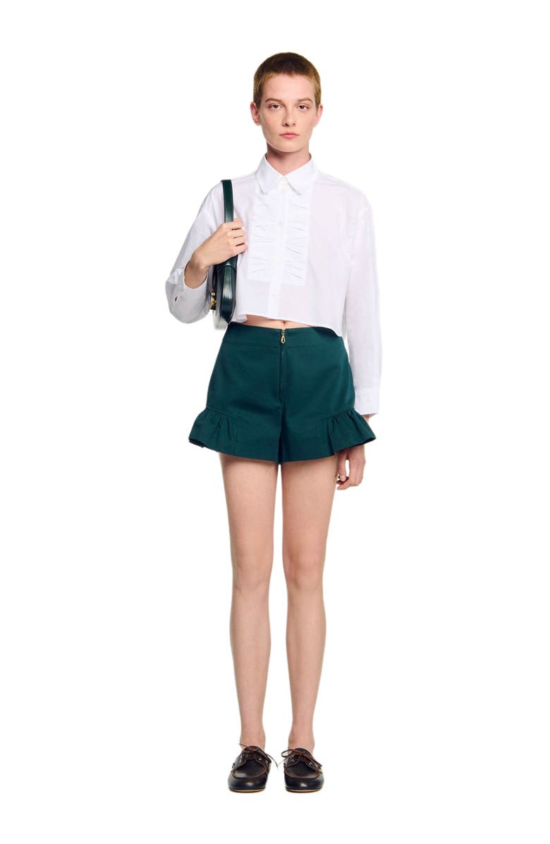 SANDRO Ruffle Hem Shorts, Alternate, color, Bottle Green