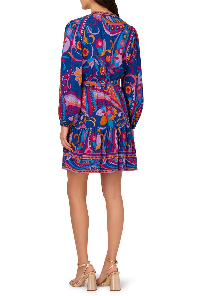 Print Tie Waist Long Sleeve Dress, Alternate, color, BLUE MULTI