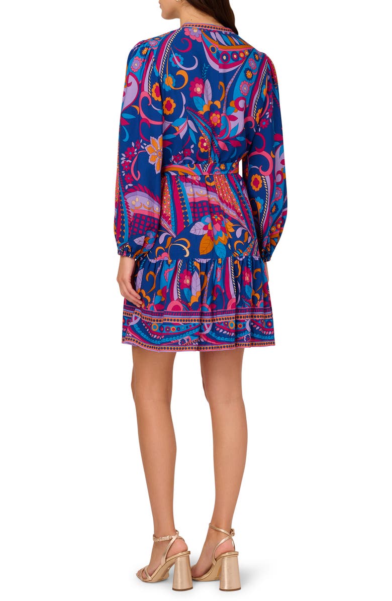 Adrianna Papell Print Tie Waist Long Sleeve Dress, Alternate, color, Blue Multi