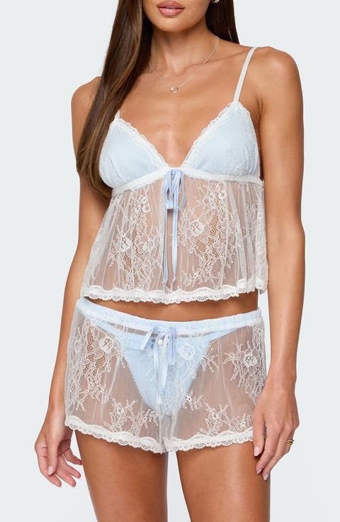 Laina Contrast Sheer Lace Babydoll Top