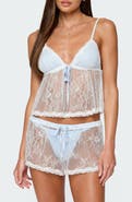 EDIKTED Laina Contrast Sheer Lace Babydoll Top