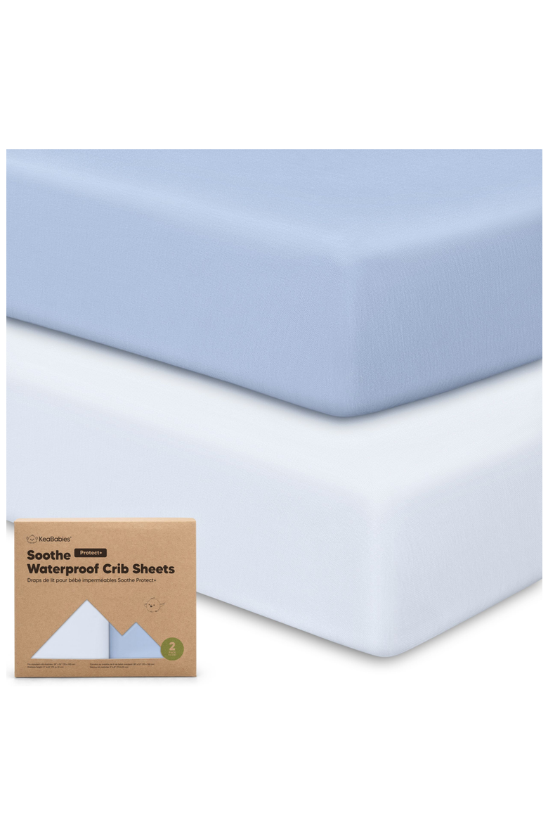 2-Pack Soothe [Protect+] Waterproof Crib Sheets, Main, color, Blue Flax