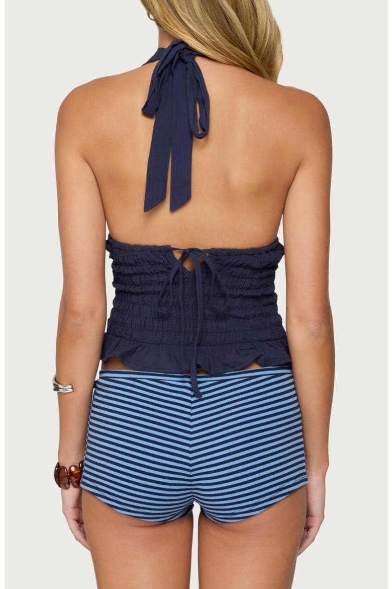Larissa Smocked Cotton Halter Top, Alternate, color, NAVY