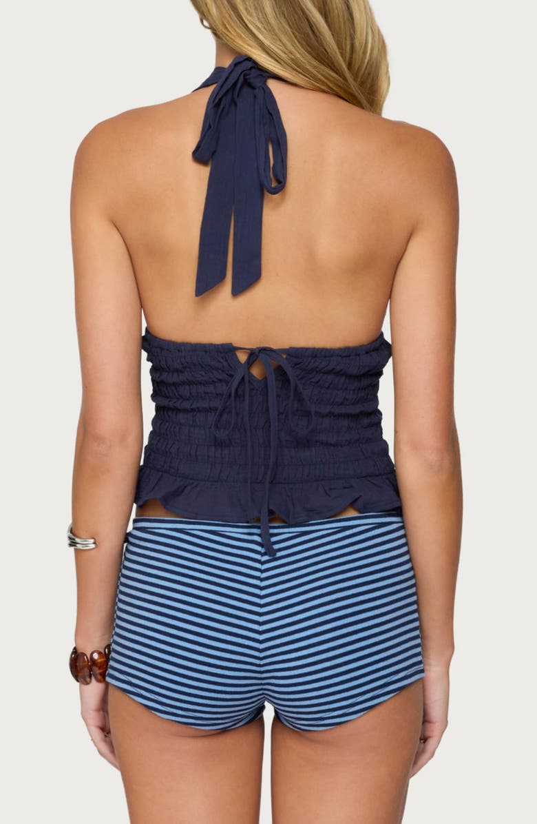 EDIKTED Larissa Smocked Cotton Halter Top, Alternate, color, Navy