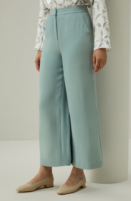Shop Lilysilk Silk Wide Leg Tailored Pant With Mid Rise In Sea Mist