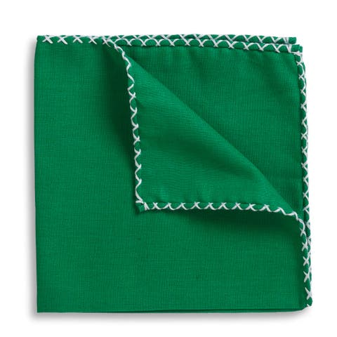 Kelly Green Linen Whipstitch Pocket Square