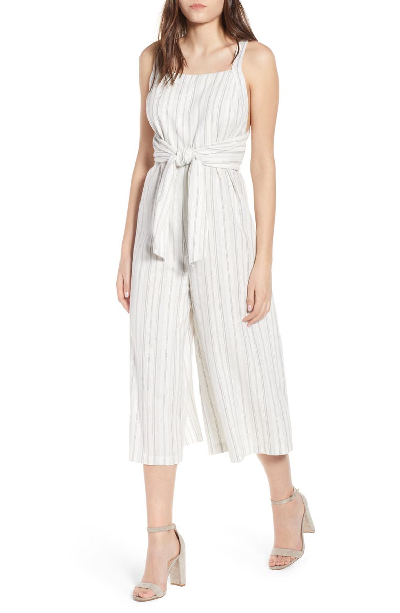 BP. Stripe Tie Front Jumpsuit, Main, color,