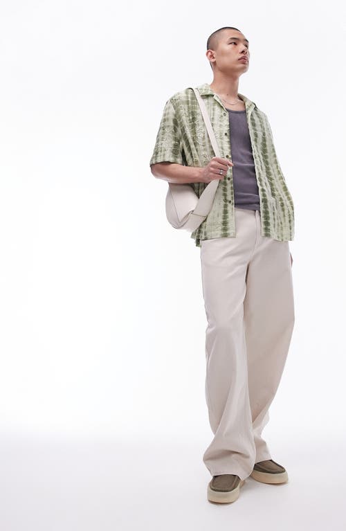 Topman Floral Embroidered Tie Dye Stripe Camp Shirt In Light Green