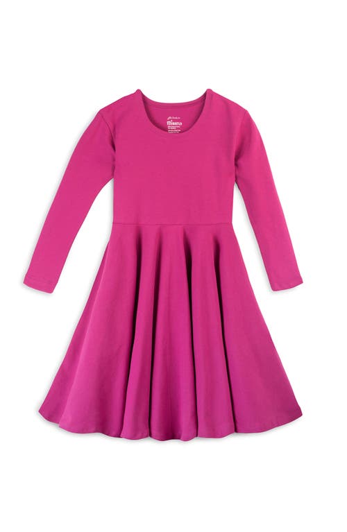 Mightly Organic Cotton 3/4 Sleeve Solid Twirl Dress In Raspberry