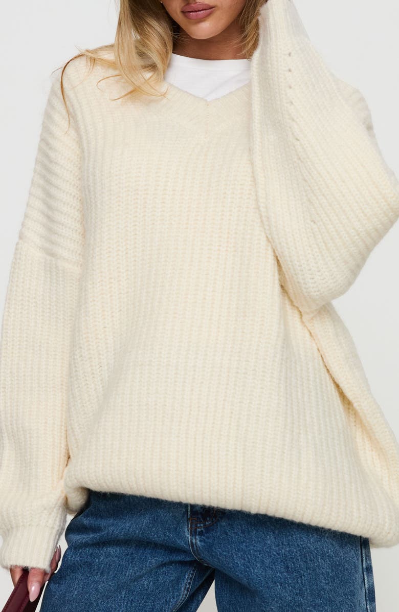 Princess Polly Have It All Oversize V-Neck Sweater, Main, color, 