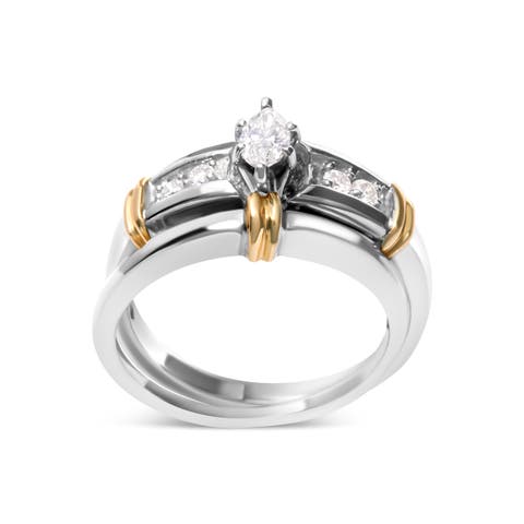 14K Yellow and White Gold 1/3 Cttw Diamond Engagement Ring Set