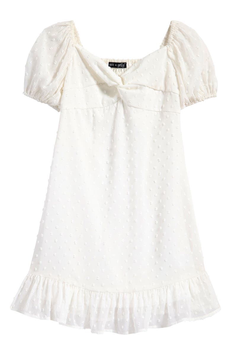 Ava & Yelly Kids' Twist Front Clip Dot Party Dress, Main, color, White