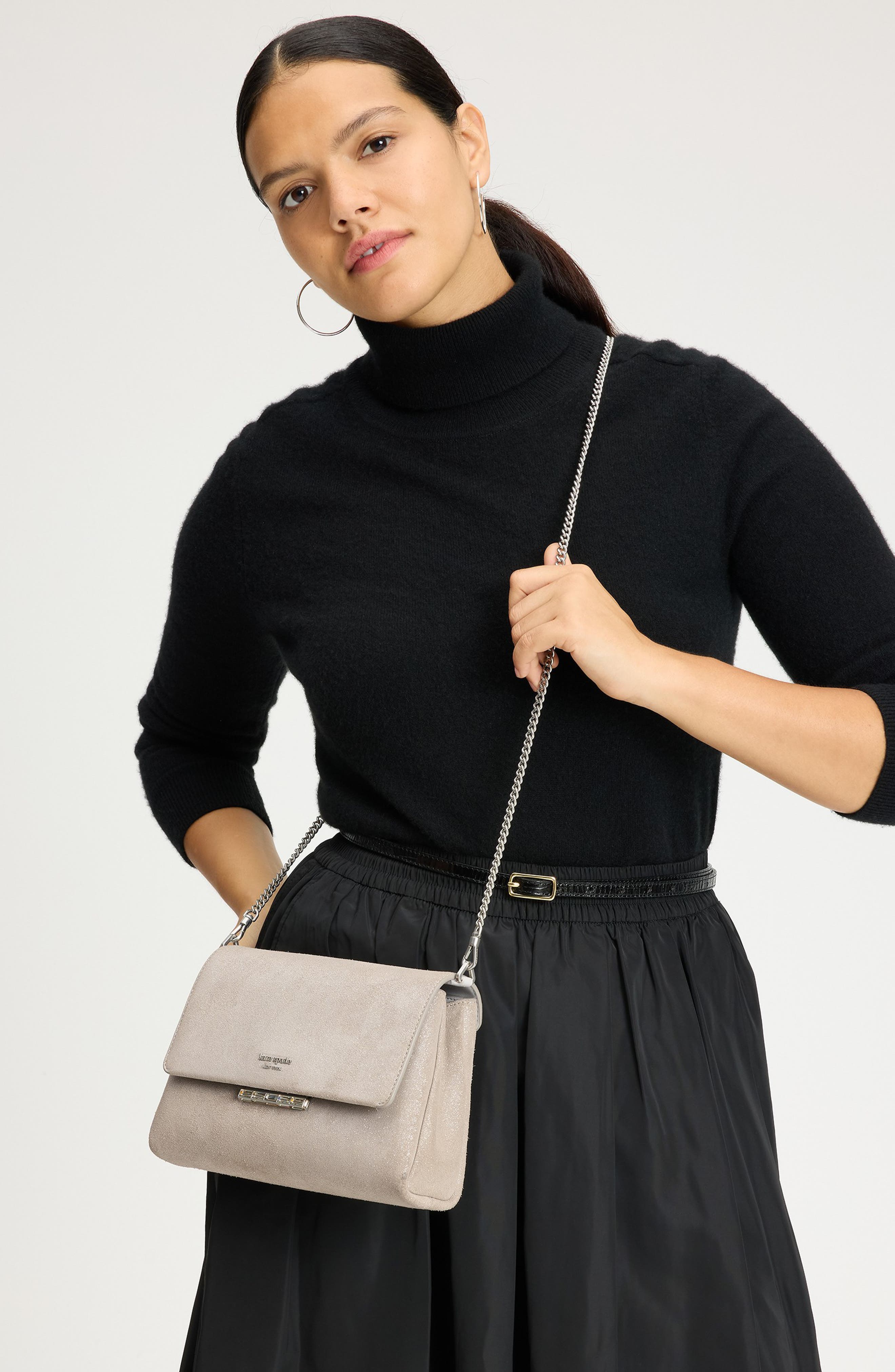 Kate Spade New York grace glitter suede clutch, Alternate, color, 