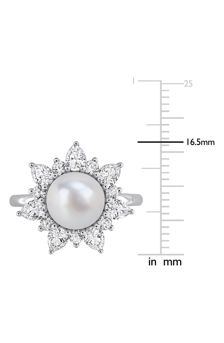 DELMAR Cultured White Pearl & Lab Grown Sapphire Halo Ring, Alternate, color, 