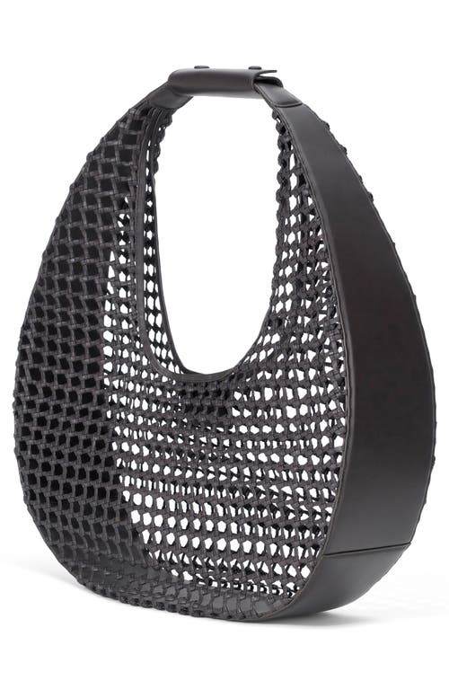 Staud Moon Woven Leather Top Handle Tote In Silver