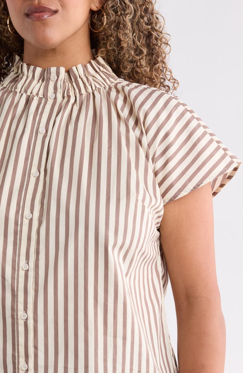 SUGARLIPS Patma Ruffle Stripe Shirt, Alternate, color, Brown-Cream