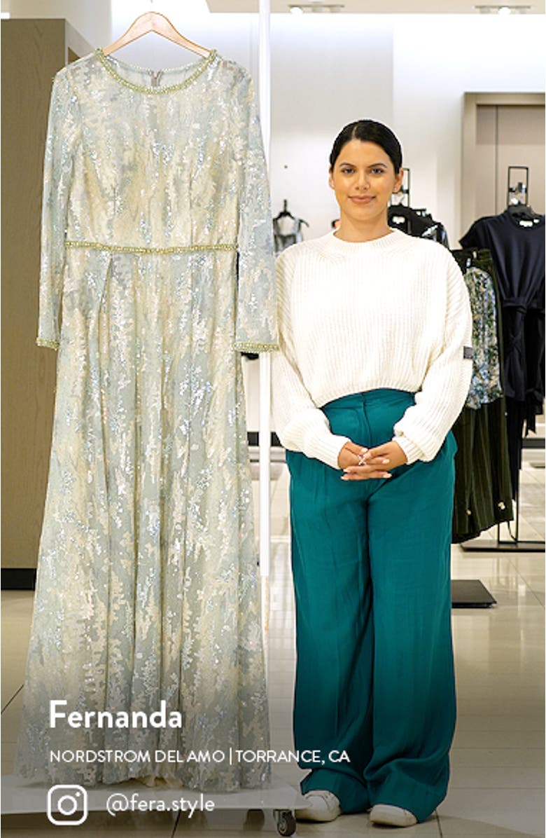 Long Sleeve Embellished Mesh Gown, sales video thumbnail