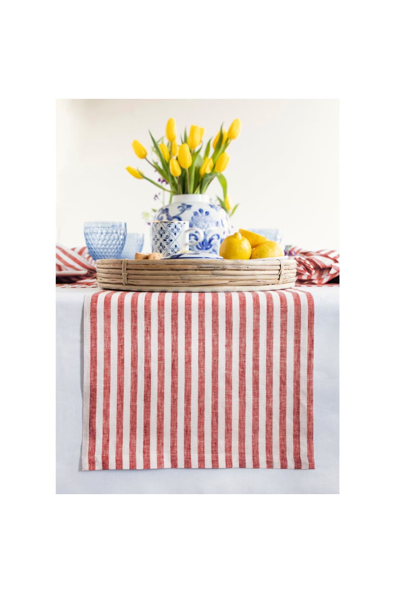 Linen Table Runner - Amalfi Stripe, Main, color, Red and White
