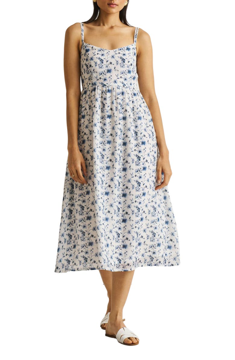 Reistor Strappy Gathered Midi Dress, Main, color, Wisteria Whimsy