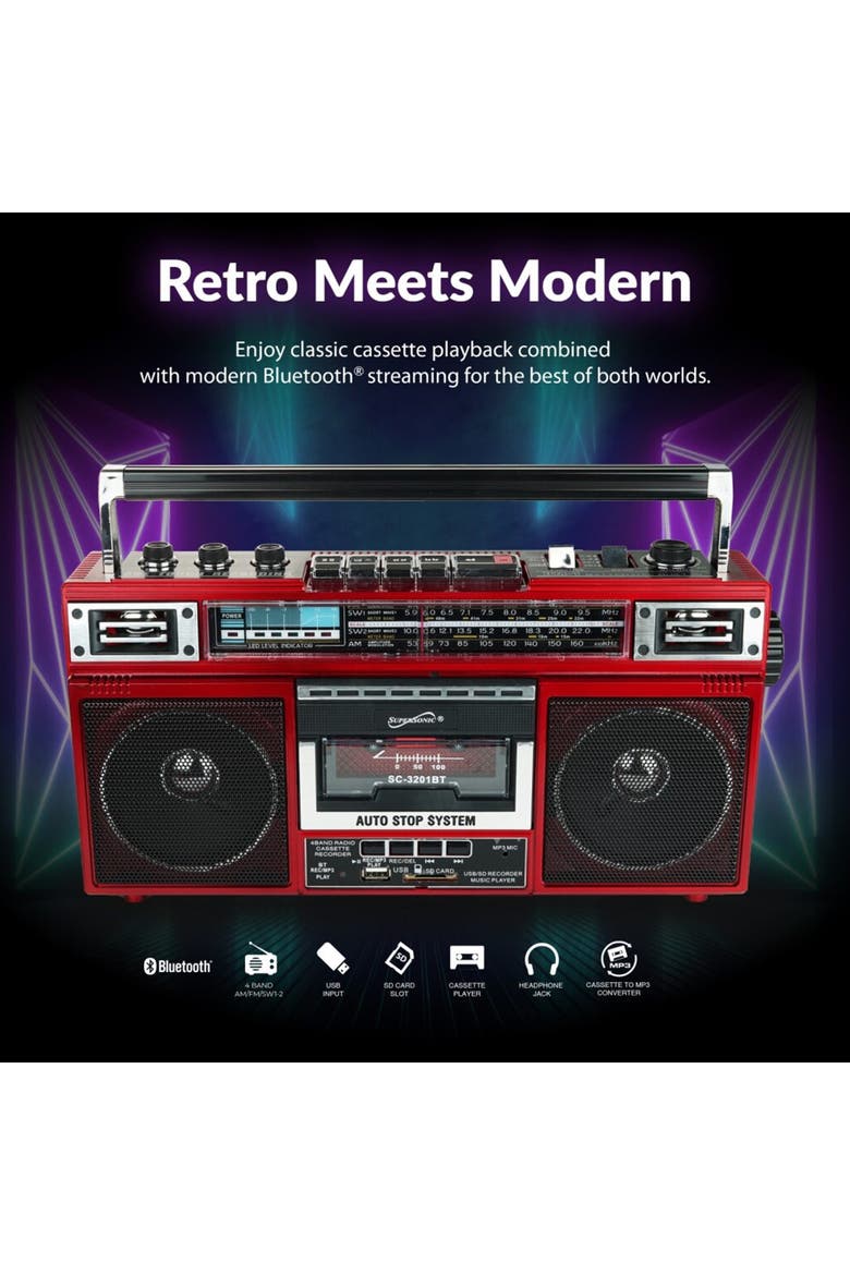 Retro Radio Speaker & Cassette Player Bluetooth, Alternate, color, Red