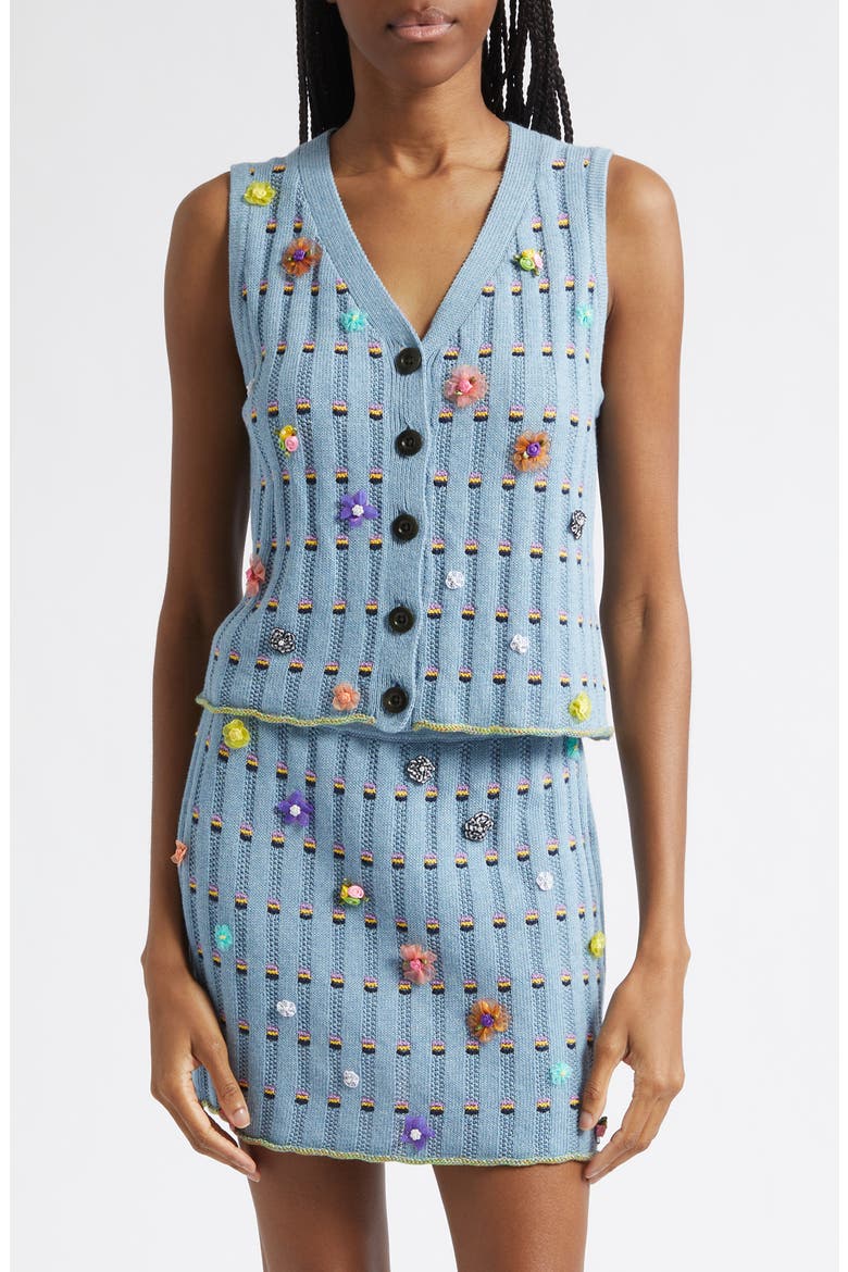 Dotty Embellished Cotton Rib Sweater Vest, Main, color, DUSTY BLUE