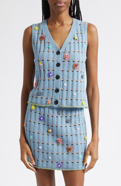 Dotty Embellished Cotton Rib Sweater Vest