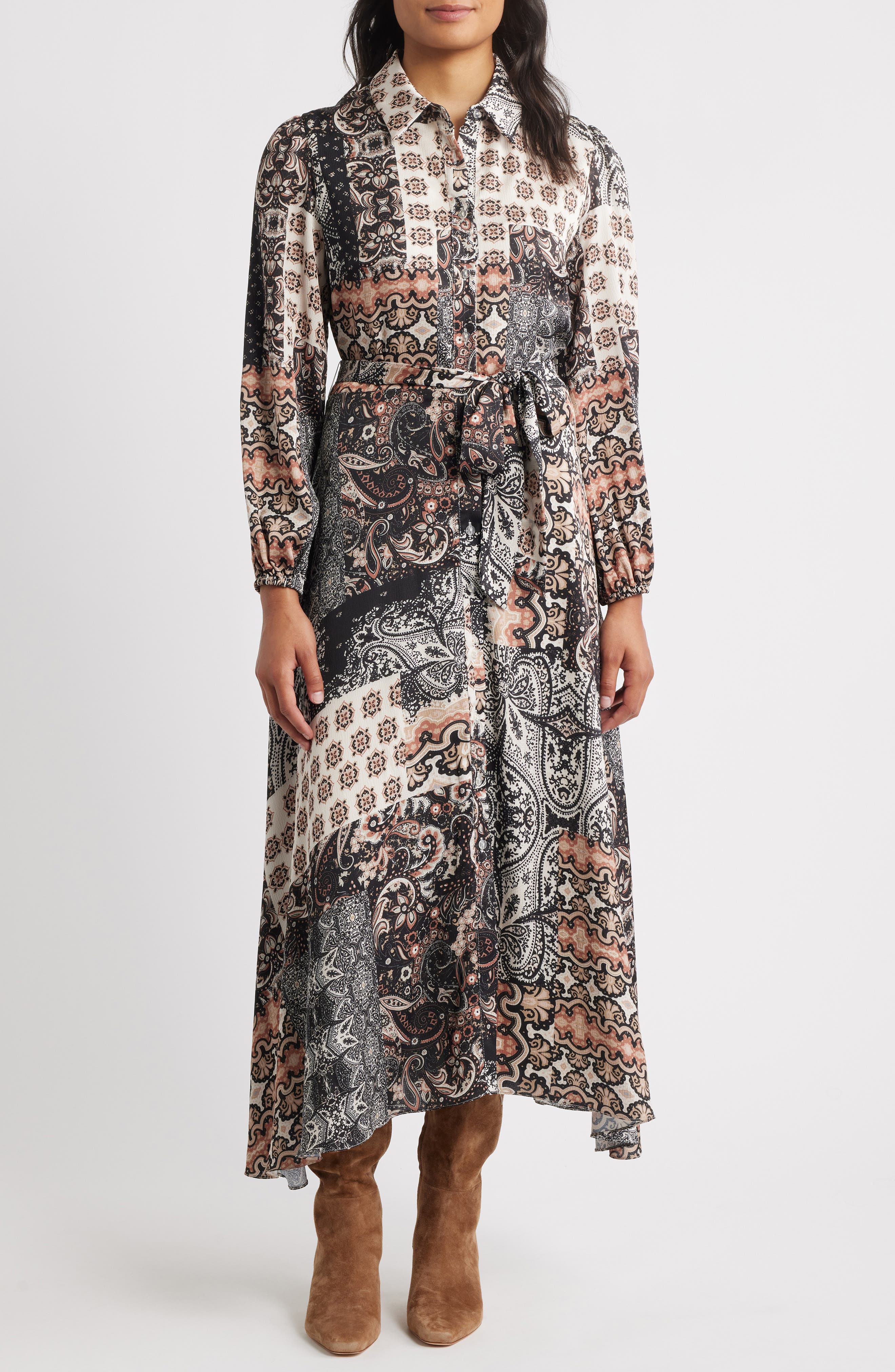 Julia Jordan Mixed Print Long Sleeve Shirtdress