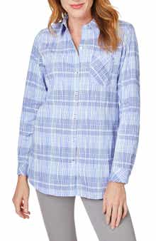 Foxcroft Germaine Plaid Non-Iron Button-Up Tunic Shirt