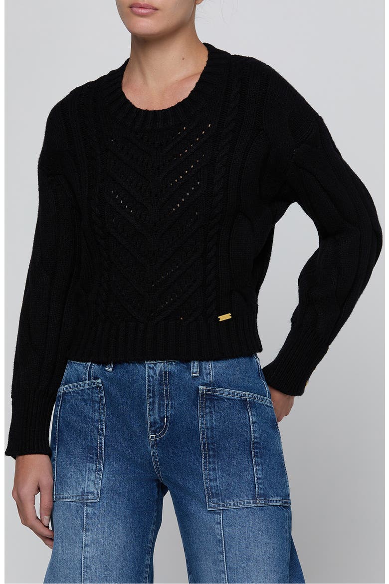 Storm Boxy Cropped Cable Sweater, Main, color, BLACK/ GOLD