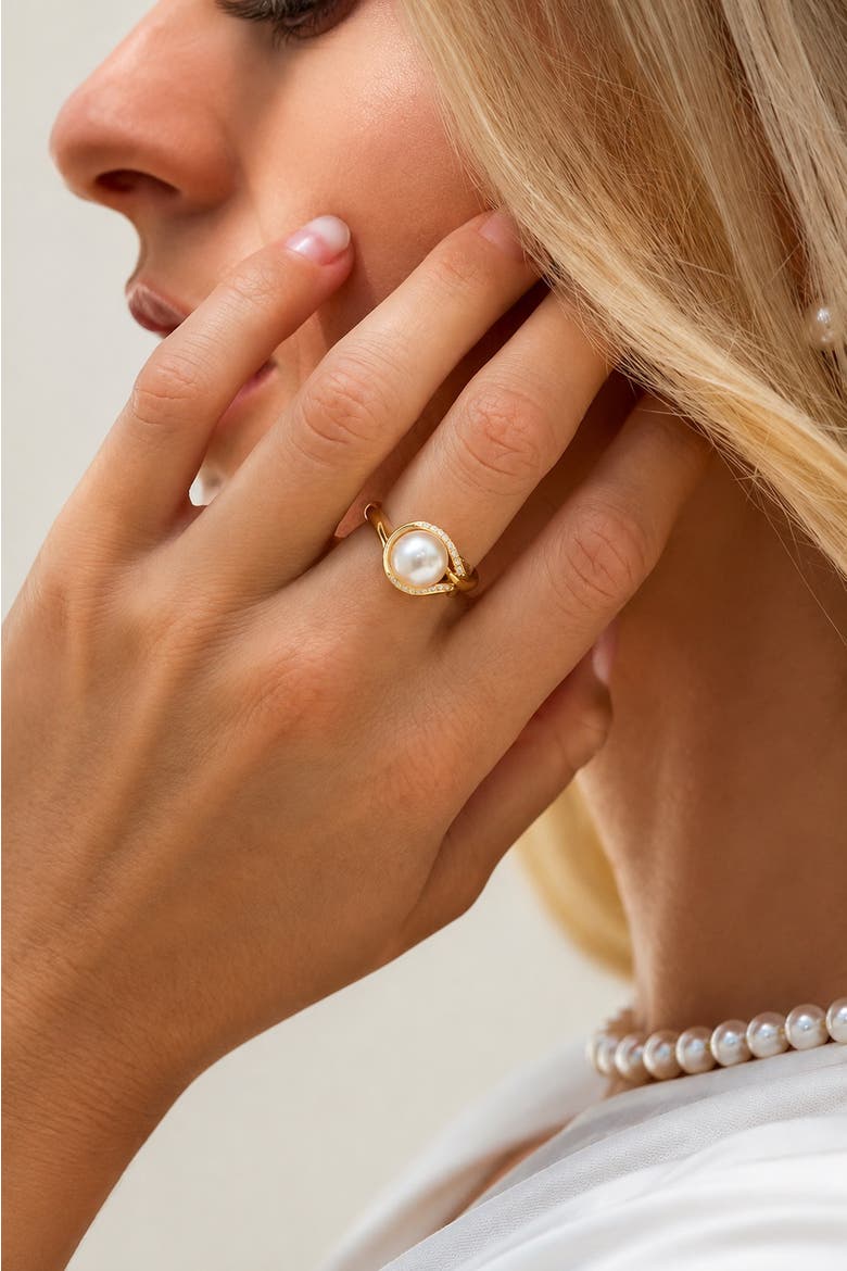 Akoya Pearl & Diamond Willow Ring, Alternate, color, Yellow Gold