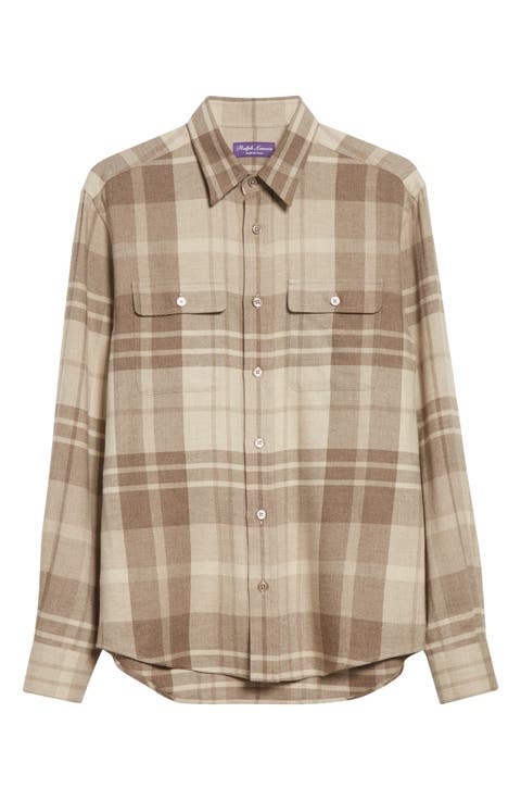 Plaid Cashmere Button-Up Shirt