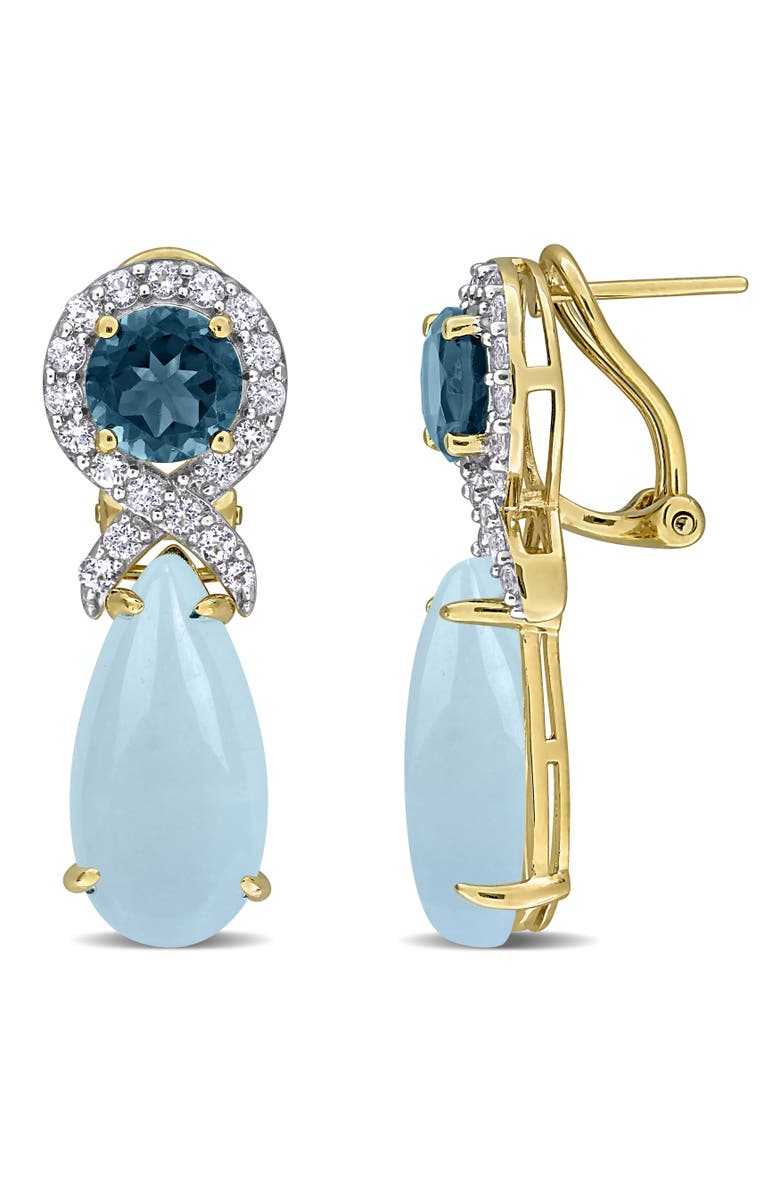 Julianna B. Gemstone Dangle Leverback Earrings Sterling Silver, Main, color, Aquamarine/Yellow-Plated