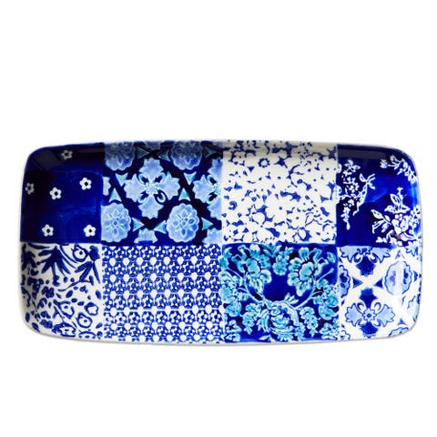 Lisbon Blue Ceramic Rectangular Serving Platter Dishwasher Safe
