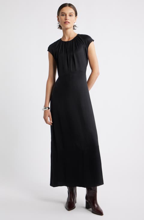 Shirred Cap Sleeve A-Line Dress