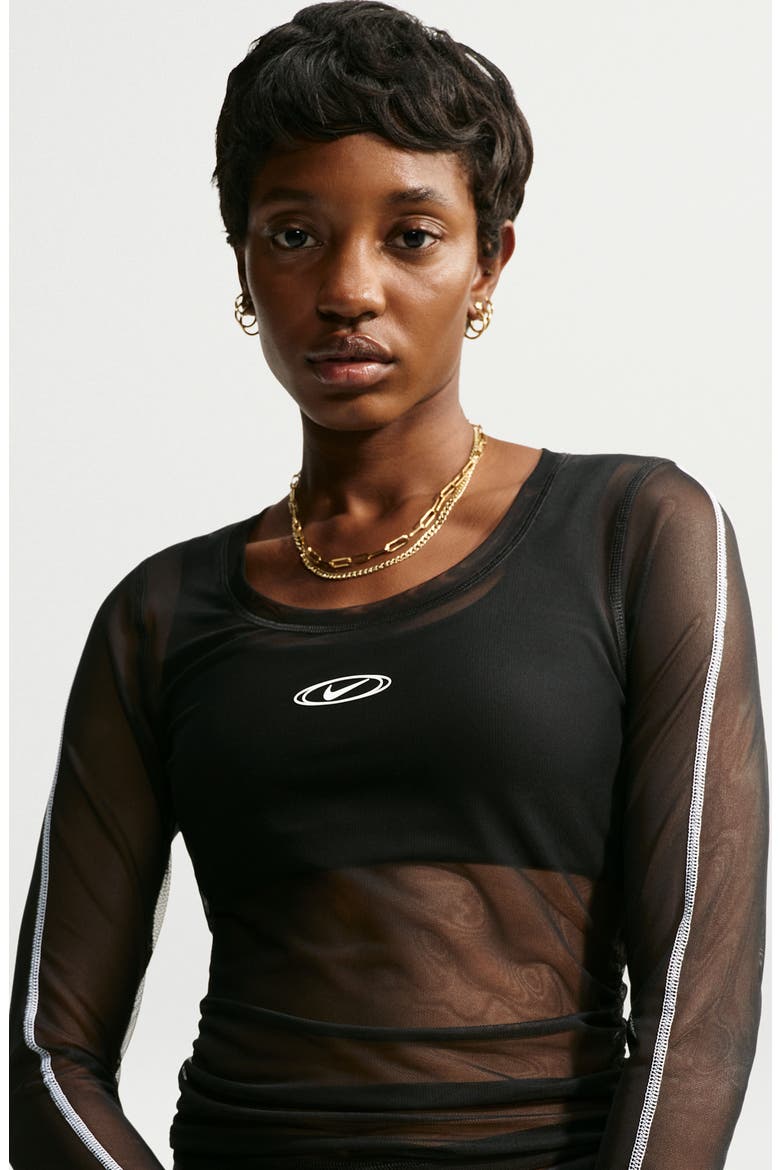 Long Sleeve Mesh Layered T-Shirt, Alternate, color, BLACK/ WHITE