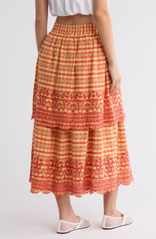 Damson Madder Cosette Rara Tiered Organic Cotton Midi Skirt In Orange