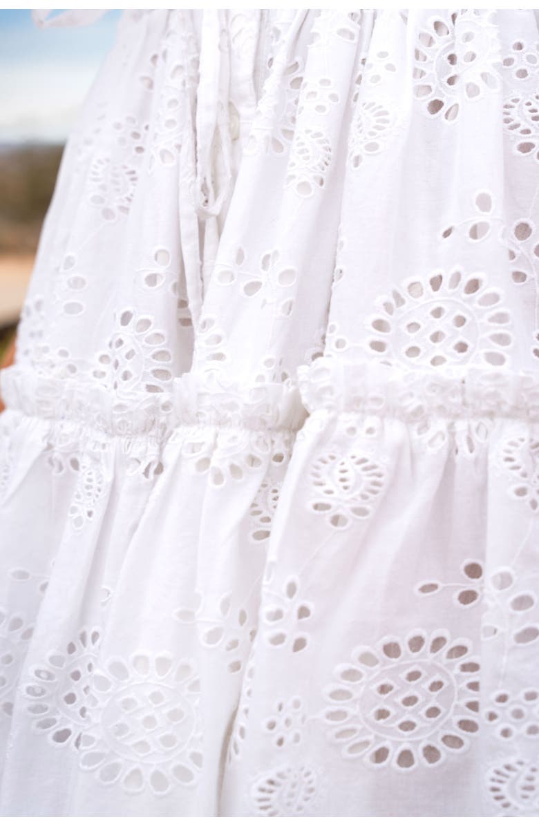 Change of Scenery Charlie Eyelet Embroidered Smock Waist Slit Skirt, Alternate, color, Fresh White