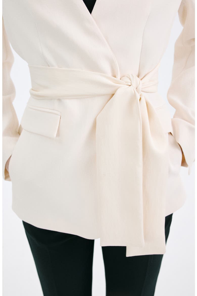 American New York Collarless Tie Waist Jacket with Scarf, Alternate, color, ECRU