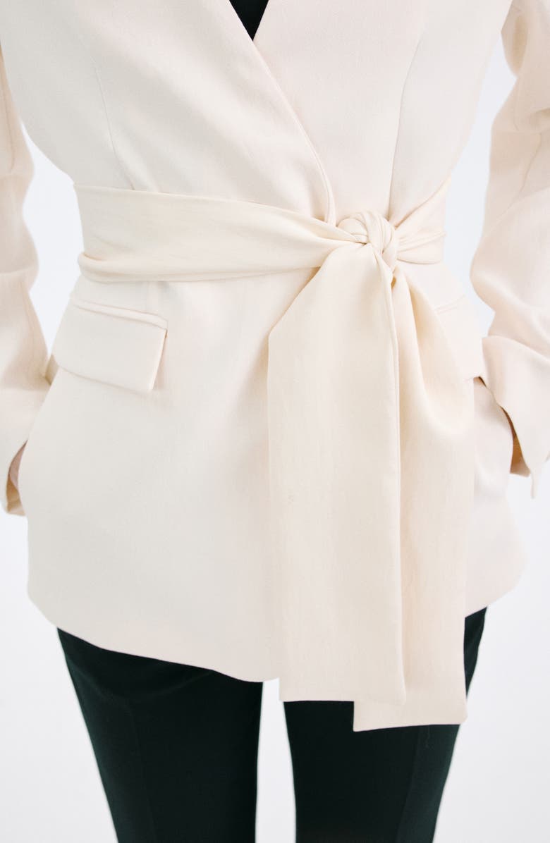 MANGO American New York Collarless Tie Waist Jacket with Scarf, Alternate, color, Ecru