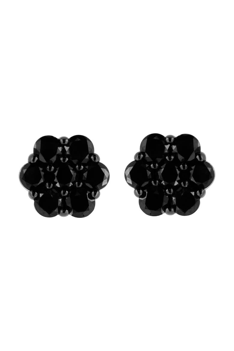 Silver 4.0 Ct Prong Round Black Diamond Floral Cluster Stud Earring, Main, color, Black Diamond | White