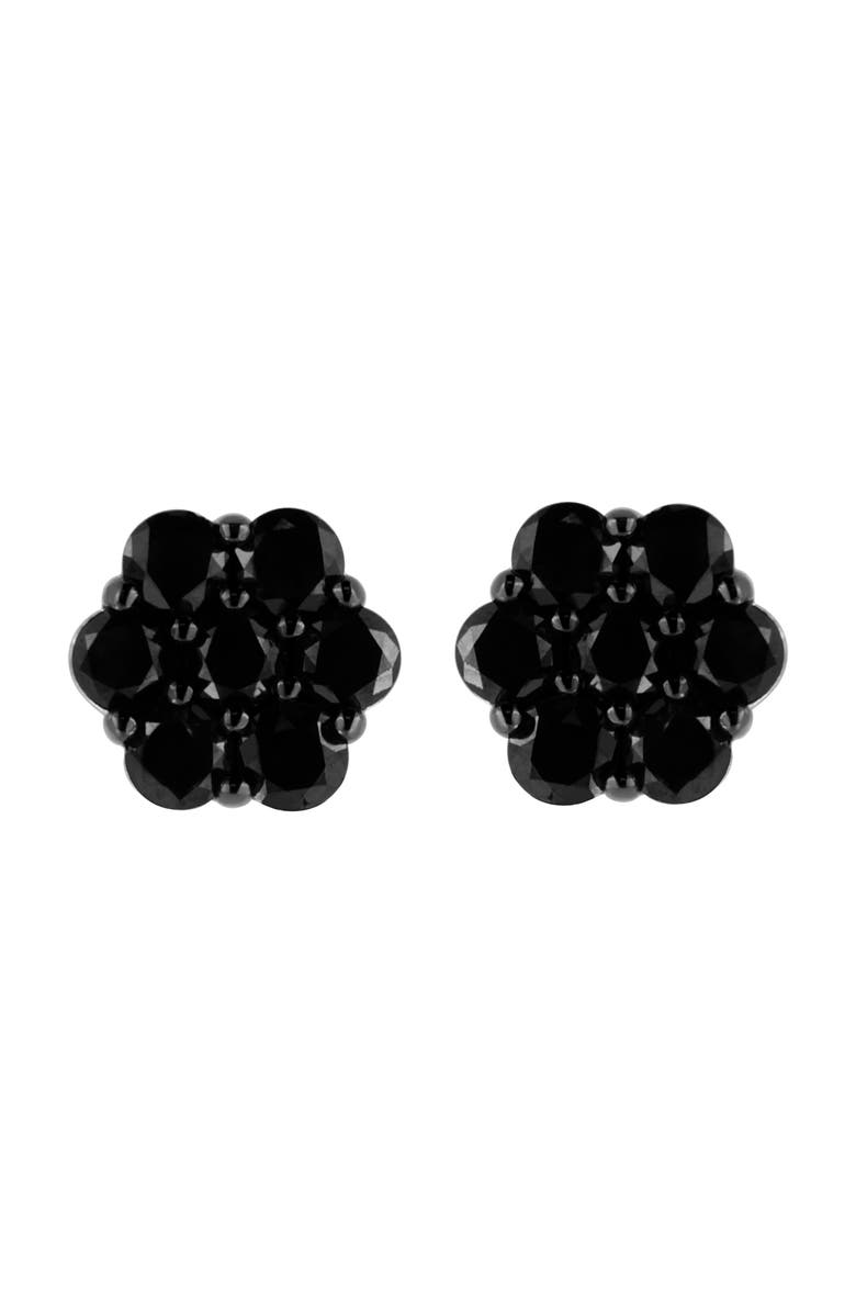 Haus of Brilliance Silver 4.0 Ct Prong Round Black Diamond Floral Cluster Stud Earring, Main, color, Black Diamond | White