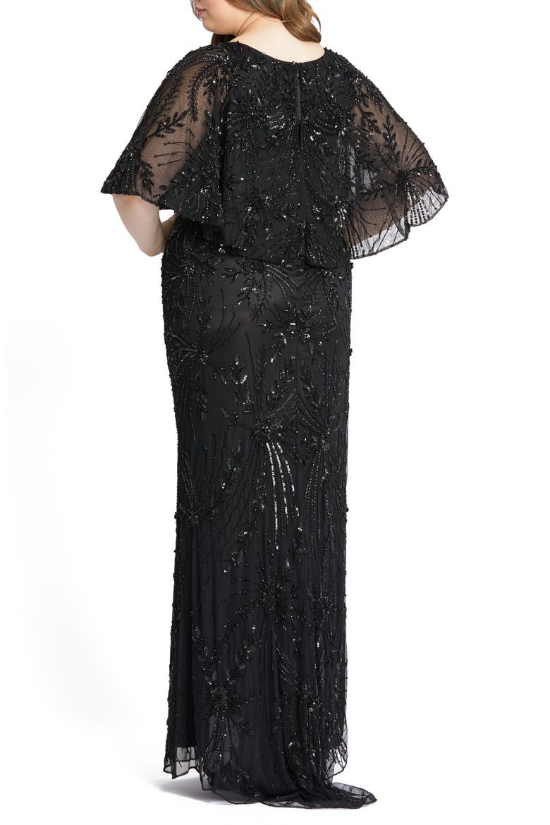 Beaded Cape Sleeve Column Gown, Alternate, color, BLACK